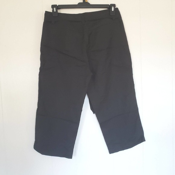 SANDRO Black Linen Pants Size 10 Mediu Pockets Belted Wide Leg Cropped Paper Bag - Picture 5 of 6